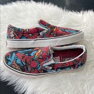 Vans Marvel Spiderman Black Red Blue Slip-on Shoes Mens Size 9